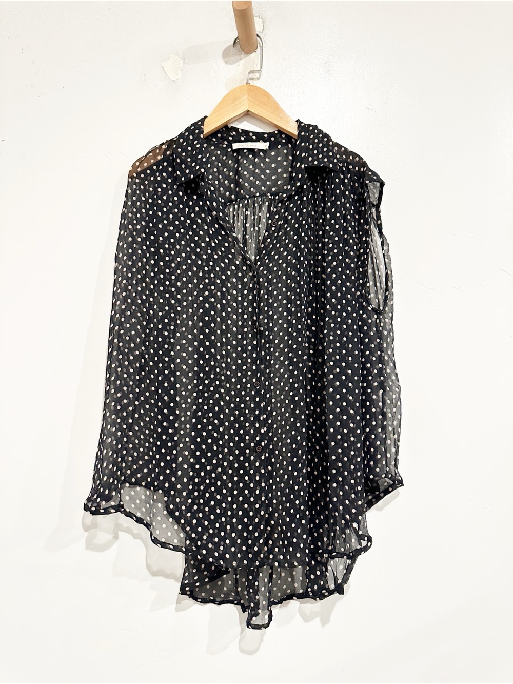 Mes Demoiselles Black Sheer Polka Dot Button-Up Blouse